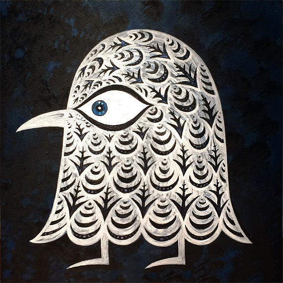 Scott Partridge - painting - bird on blue