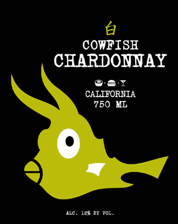 Scott Partridge - custom art for The Cowfish restaurant - cowfish wine label