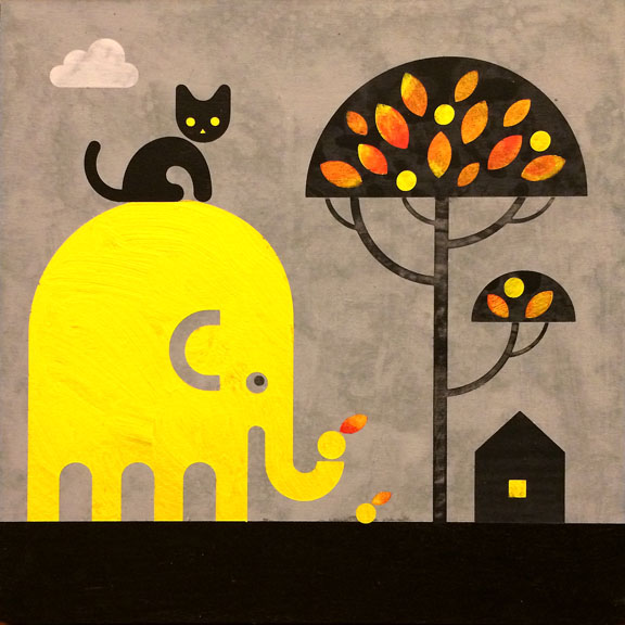Scott Partridge - painting - elephant and cat