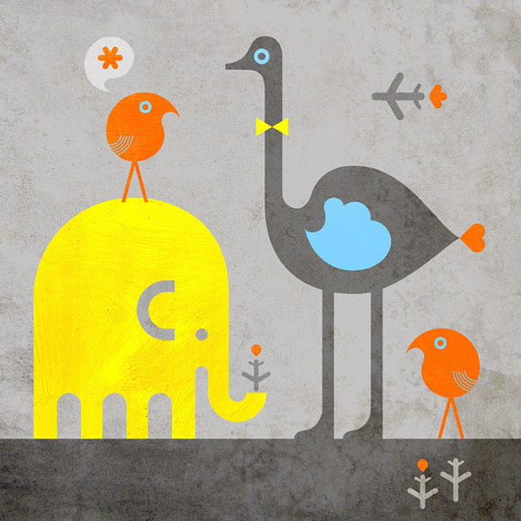Scott Partridge - Illustration - Elephant and Ostrich 