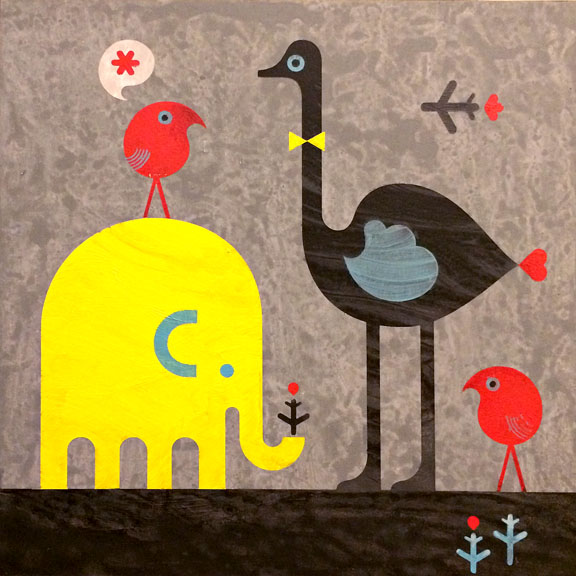 Scott Partridge - painting - elephant and ostrich
