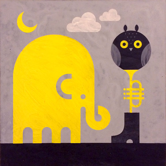 Scott Partridge - painting - elephant and owl