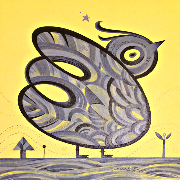 Scott Partridge - painting - bird on yellow