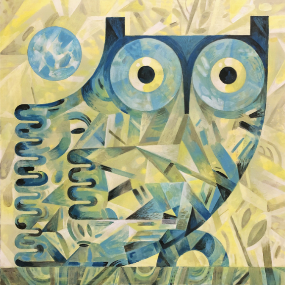 Scott Partridge - day owl 2022 16x16 - acrylic painting