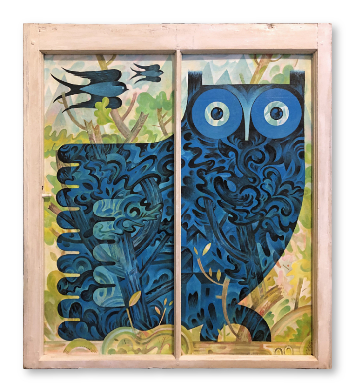 Scott Partridge - day owl window 2022 - acrylic painting
