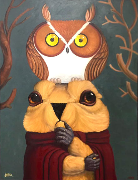 Scott Partridge - painting - marmot and owl