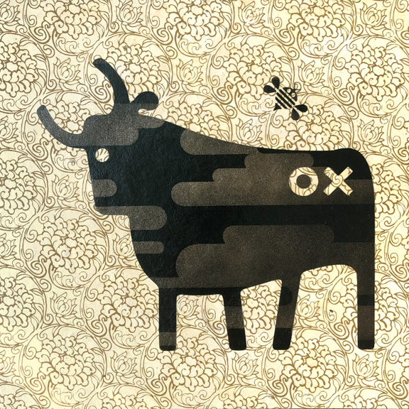 scott partridge - mixed media painting - ox - korean zodiac