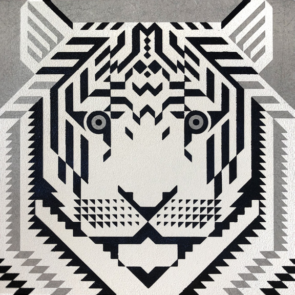 scott partridge - mixed media painting - white tiger - korean zodiac