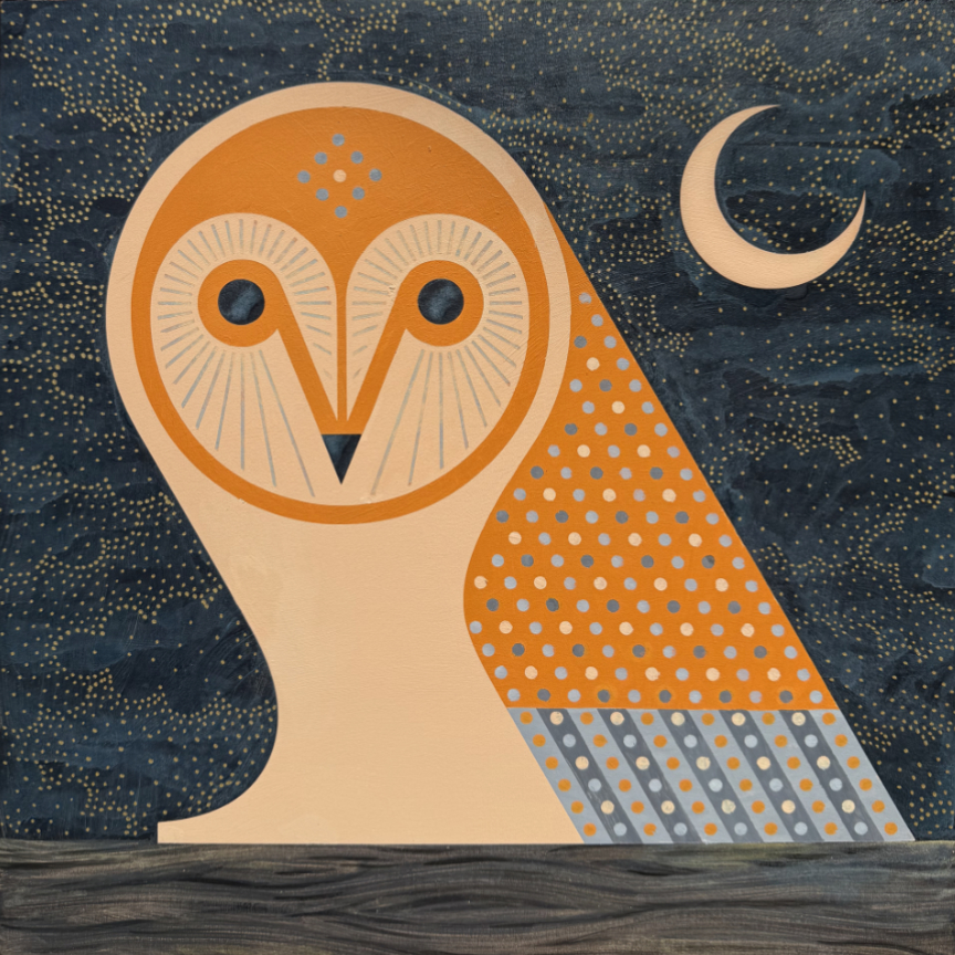 Scott Partridge - barn owl 2 16x16 2025 - acrylic painting