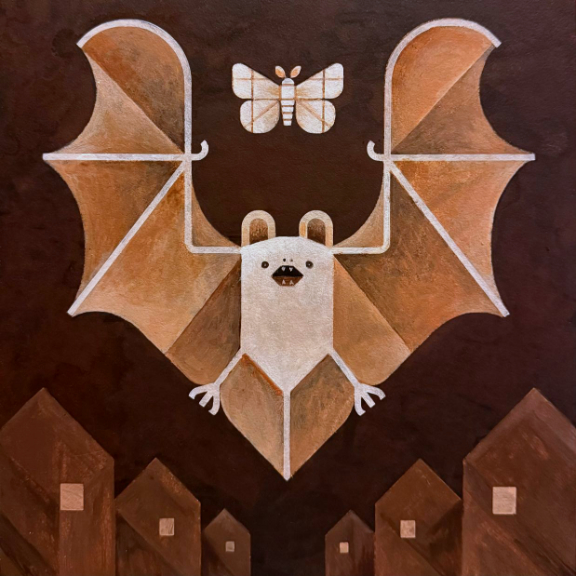 Scott Partridge - little brown bat 10x10 2026 october - acrylic painting